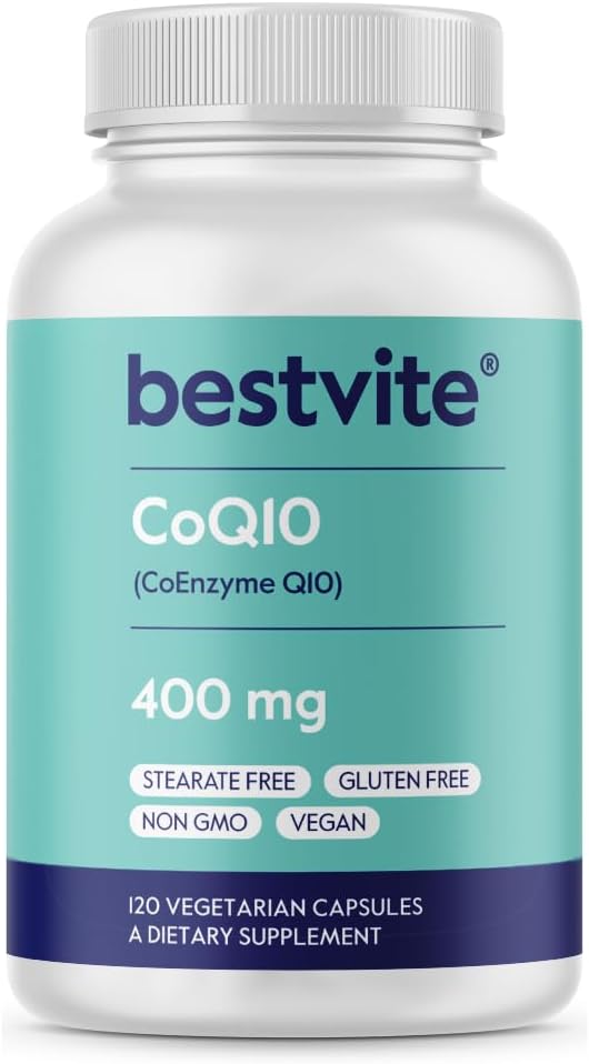 BESTVITE Coenzym CoQ10 400mg (120 Vegetariánských kapslí) Přirozeně fermentované - No Stearates - Vegan - Gluten Free - Non GMO