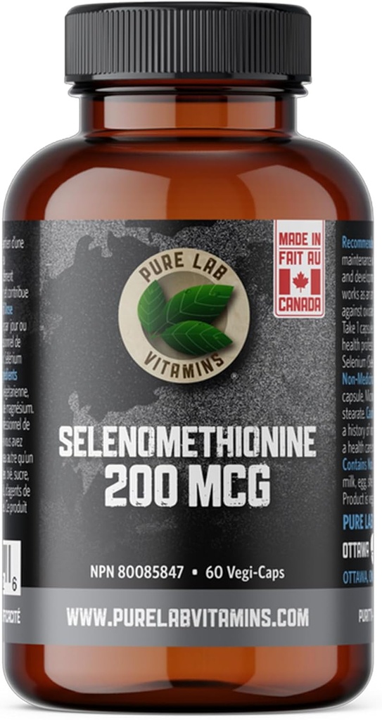 Selen 200mcg dodatek - Selenomethionin - 60 v- caps by Pure Lab Vitamíny - Gluten Free Made in Canada.