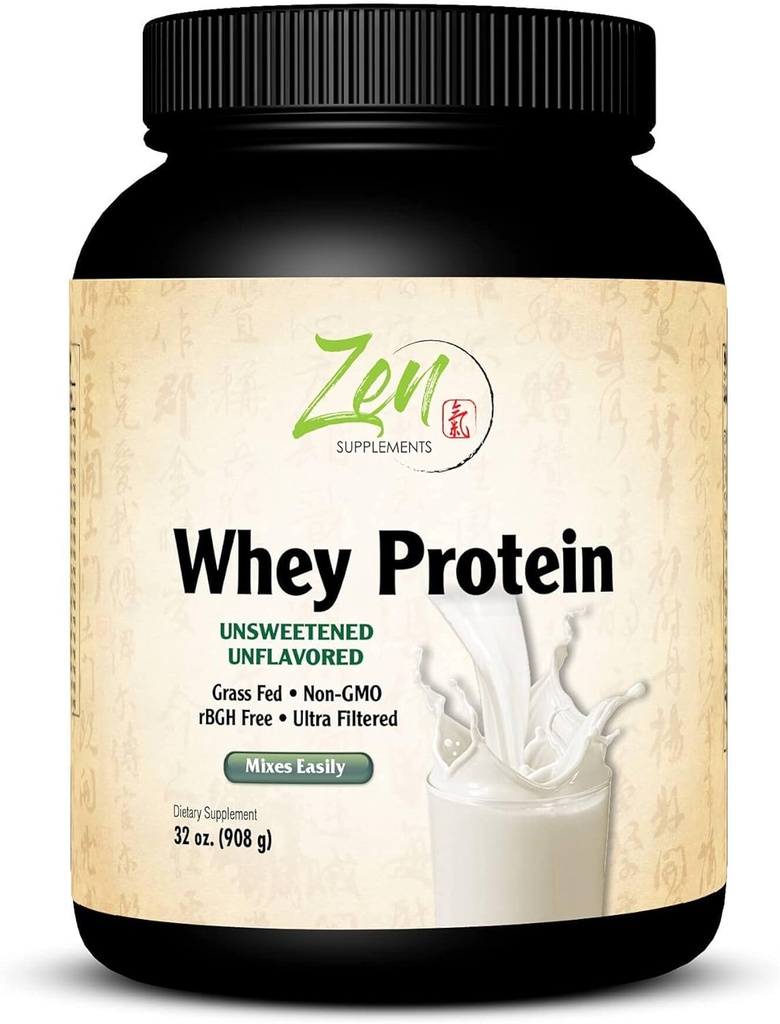 Zen doplňky - Organic Grass Fed Syrovátkový protein 19g Per Serving Keto Friendly - Neochucený 32 Oz- Powder