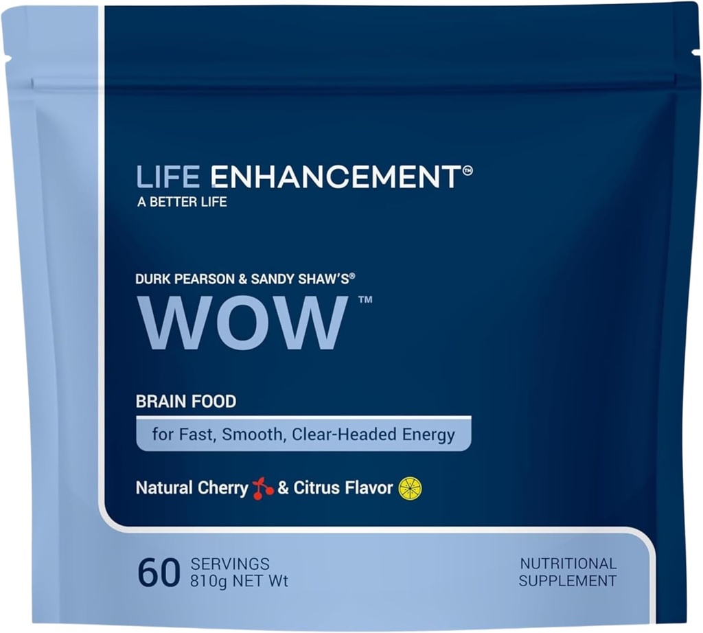 Life Enhancement Wow Drink Powder with B12, Niacin, Caffeine, Tauine, Fenylalanin, Vitamin C, & Více Multivitamin - Anti Aging Powder with Low- Calorie Brain Boost - 60 Služeb