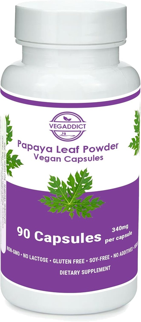 Papaya Leaf Prášek 124; 340mg Kapsle 124; etykálně vyráběné 124; Podpora destičky 124; Gluten & laktóza zdarma 124; Soy- Free Capsule 124; No Additives CUP124; Non- GMO CUP124; Vegan 124; Nutriční dodatek 124; dodatek stravy (90X)