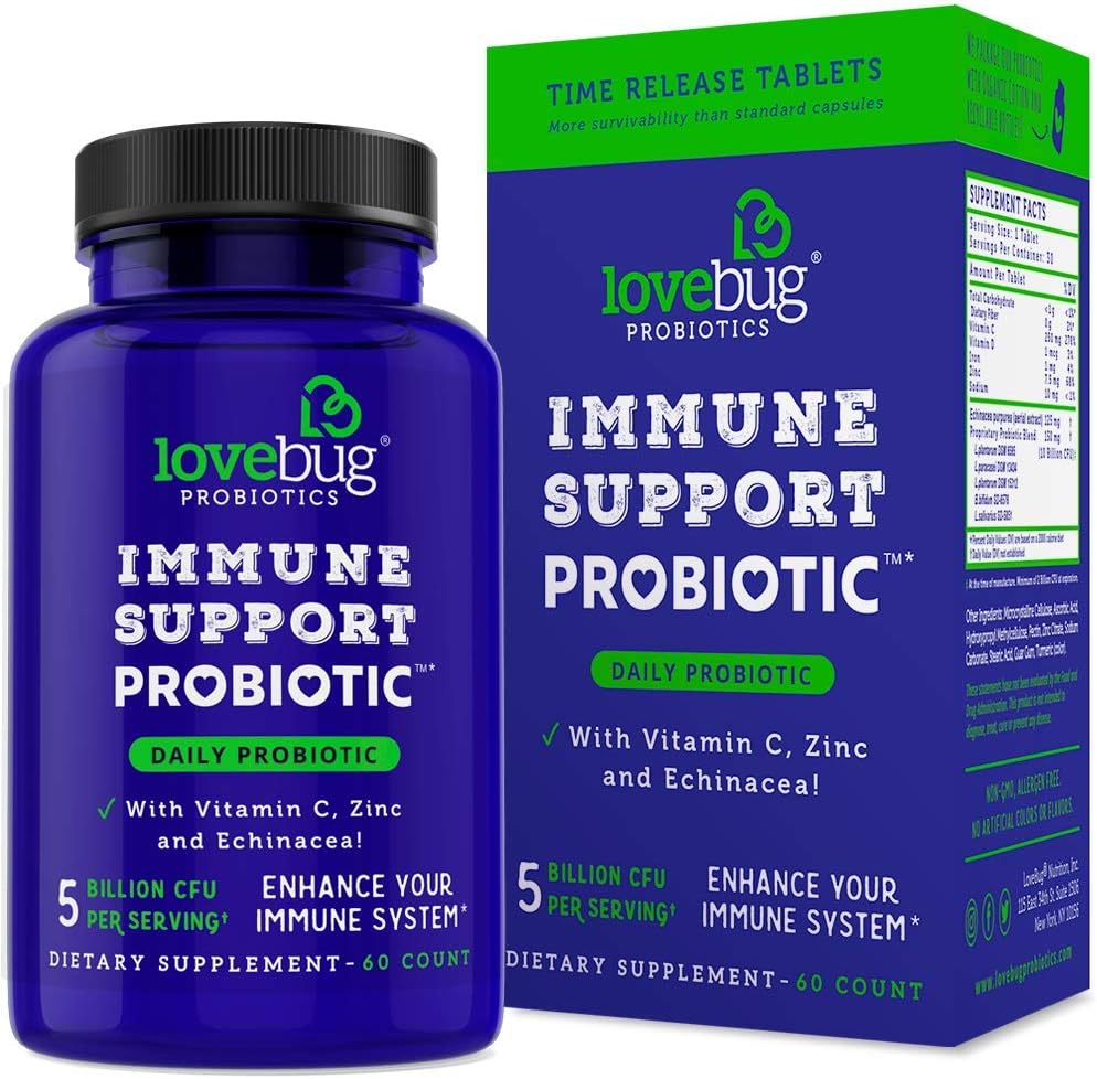 Lovbug PROBIOTIC Imunitate Support Daily Probiotic for Men & Women, 40 miliard CFU & 6 Strains, Obsahuje vitamín C, zinek & Echinacea, 30 Kapsle, Vegan & Non- GMO