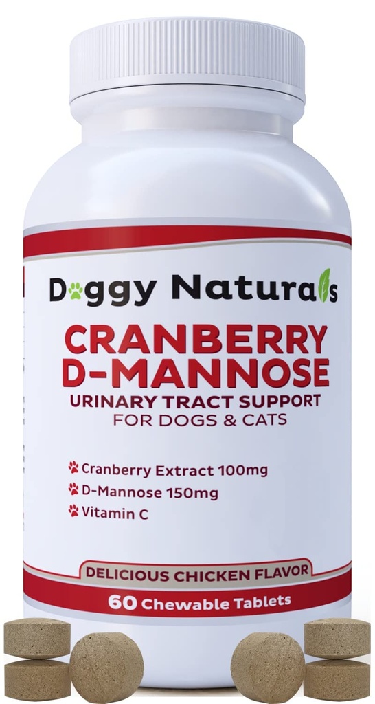 Cranberry D- Mannose pro psy a kočky Podpora močové cesty Prevence a eliminace UTI, Močovina Infekce ledvin Podpora, Antioxidant (Jednorázová tableta, 60 Počet)