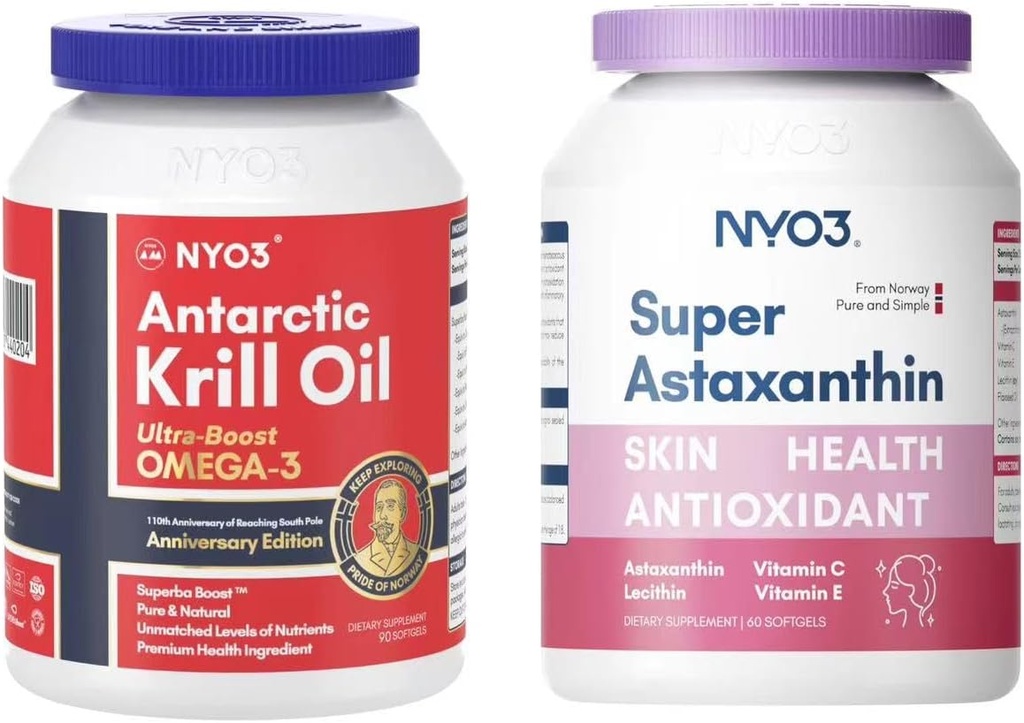 Krill Oil Omega 3 1000mg softgels a astaxanthin 12 mg antioxidant suppelments Bundle