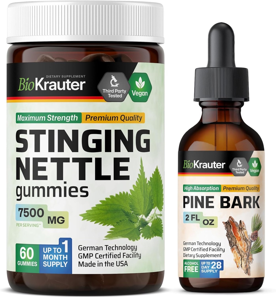 BIO KRAUTER Škrtící Nettle 60 Gummies & Pine Bark tinktura 2 Fl. Oz.