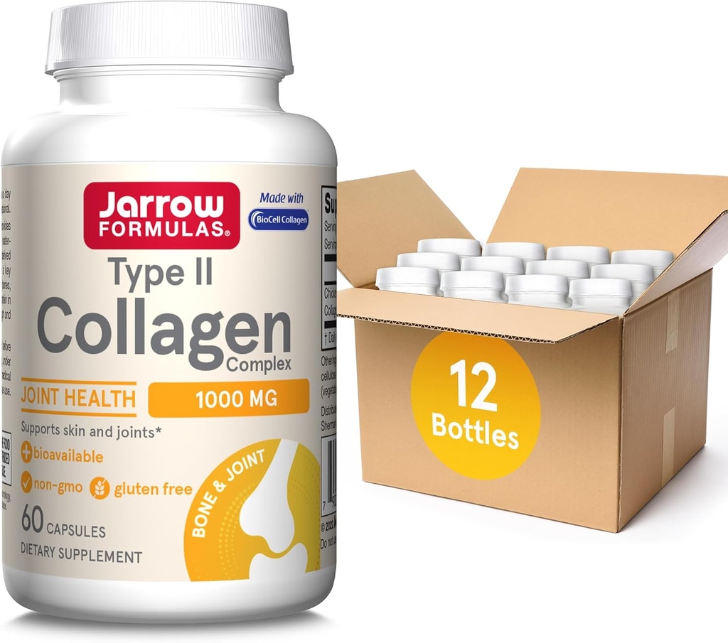 Jarrow Diplomas Typ II Kolagen Complex 1000 mg doplňky, podporuje pleť a společné zdraví, 60 Kapsle, 30 denní dodávky (balení po 12)
