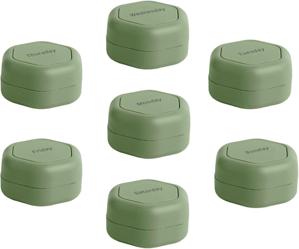 Cadence Travel Containers - Balíček na pilulky - Magnetické cestovní kapsle, Pořadatel denního lékařství pro pilulky, doplňky, & Vitamíny - 7 Flex Smalls (0.56oz) pro týdenní Pill Organizer - Eucalyptus