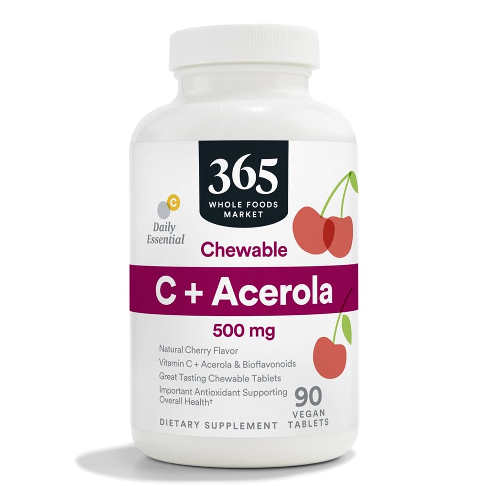 365 od Whole Foods Market, Chewable C + Acerola C 500mg, Natural Cherry Flavor, Vegan, 90 tablet