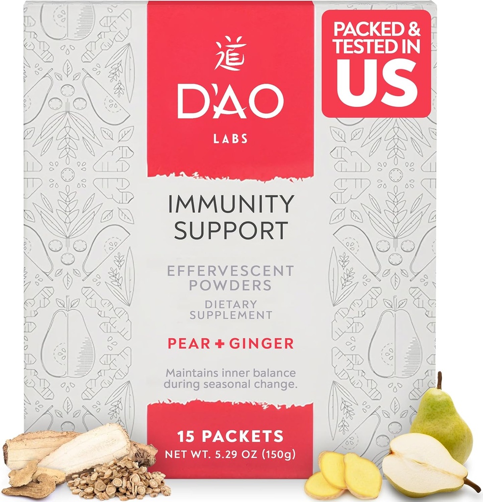 D 'AO Labs Imunity Support - Imunity Boost - Effervescent Imunity Support Powder - Yu Ping Feng San Traditional Chinese Herbal - Effervescent Powder with Pear- Ginger Flavor - 15 Individuální služby