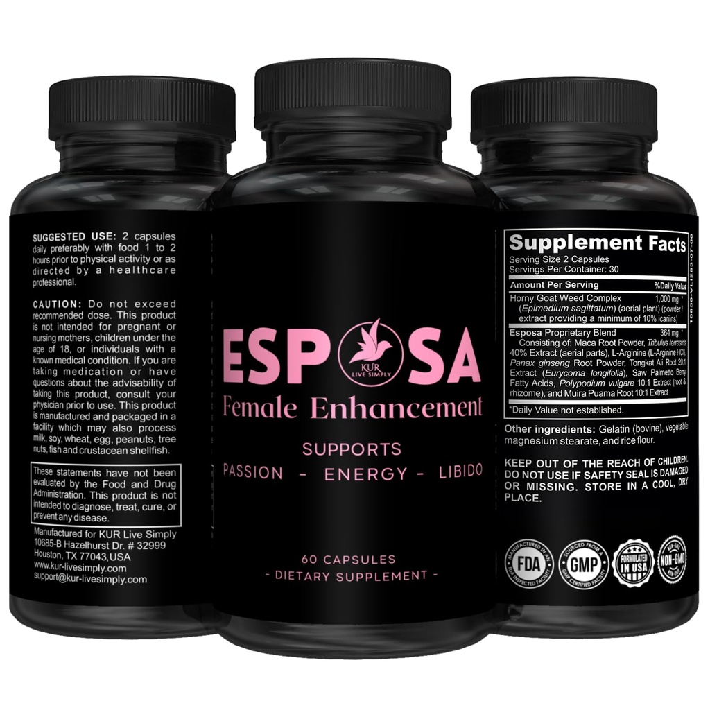 Esposa Žena Libido Booster pro ženy - Reignite Passion, Zvýšení energie a citlivost, Zvýšení Mood & Touha - Vyrobeno v USA Přírodní žena Vylepšení pilulky s nadržený kozí trávu - 60 Kapsle
