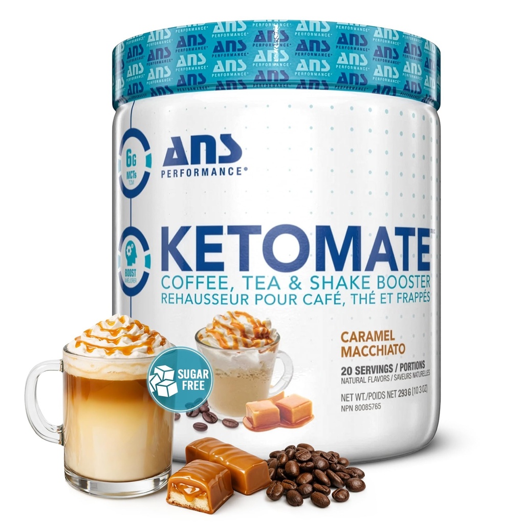 ANS Performance Ketomate kávy smetanový s MCT olej Powder, Delicious, Sugar Free Creamer pro kávu, Čaj & Shakes, Perfektní Keto Energy Powder, 20 Služeb, 15oz, Karamel Macchiato