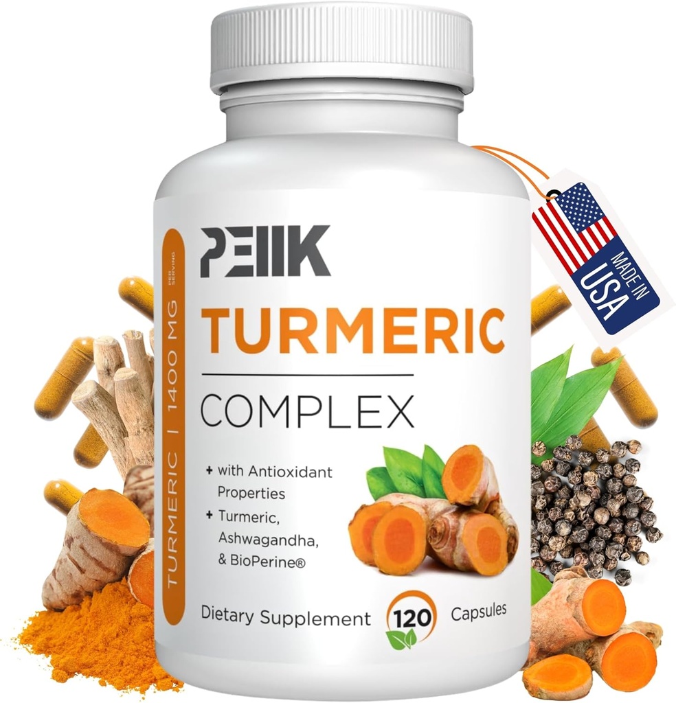 Kurkumin s černým pepřem & Ashwagandha - vysoká absorpce Ultra potentní turmerický dodatek s 95% kurkuminoidy, BioPerine & Ashwagandha - Turmerické kapsle pro společnou podporu 120 Kapsle