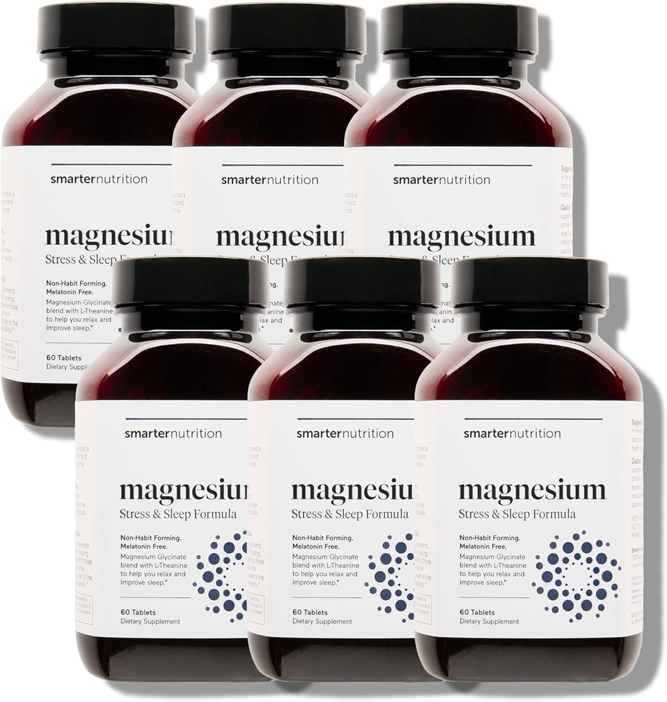 Smarter Nutrition Magnesium Complex - Chelated Magnesium Glycinate + Citrát, Malate for Sleep, Relaxation, Muscle & Nerves + Clinically Proven L- Theanine, Non- GMO- 360 Tablet [180- Day Supply]