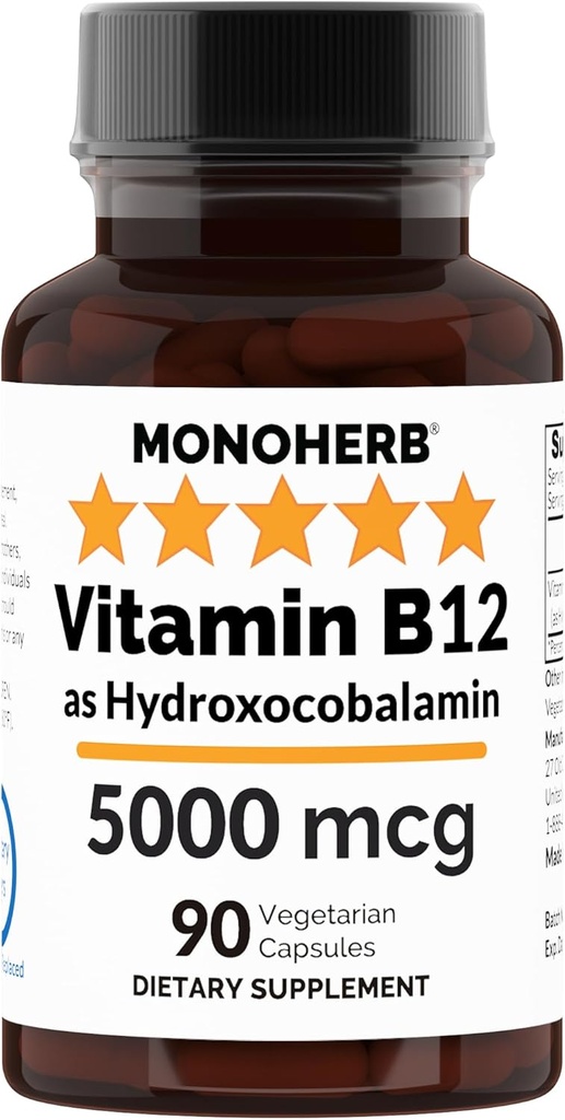 MONOHERB Hydroxo B12 Vitamin 5000mcg, Hydroxokobalamin, Hydroxy B12