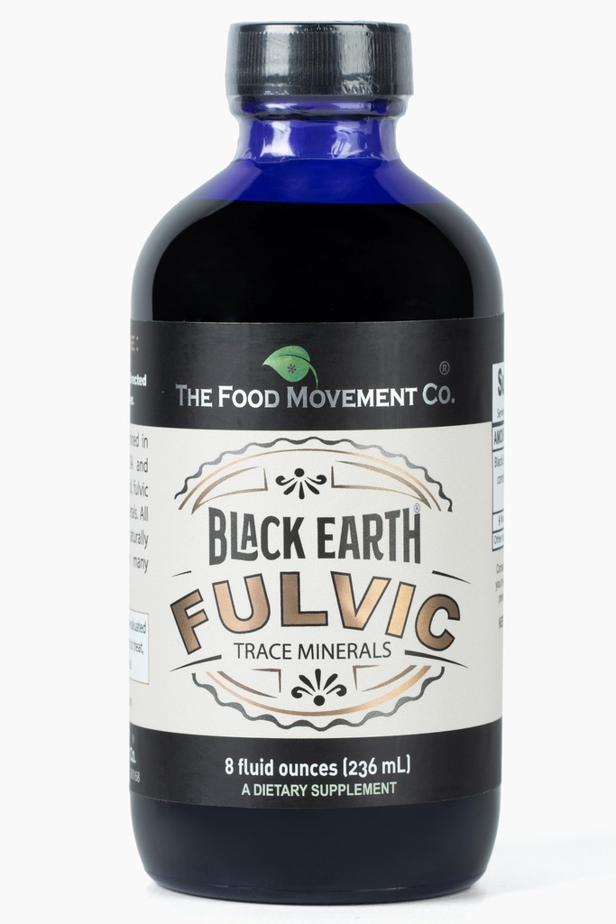 POTRAVINÁŘSKÝ POHYB CO. Black Earth Fulvic Acid - Humic Fulvic Minerály s elektrolyty pro trávicí zdraví a cvičení Recovery, 8 oz Trace Minerály Dodatek