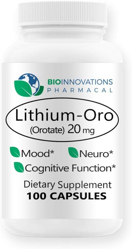 Lithium Oro 20 mg, podporuje zdravé náladové emoční wellness, chování a paměť. Biologicky dostupné, 100 Caps (Elemental Lithium Orotate)