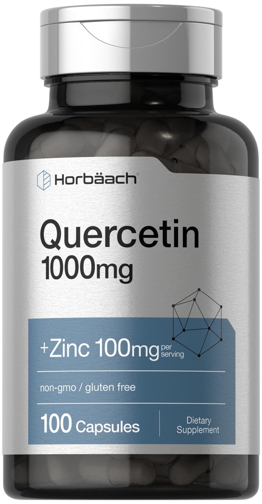 Horbäach Quercetin 1000mg Kapsle 124; s 100mg zinku 124; 100 Počet 124; Non- GMO, gluten zdarma dodatek 124; High potency Formule