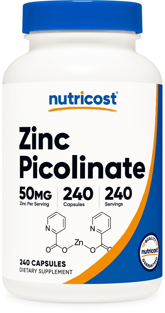 Nutricost Zinek Picolinát 50 mg, 240 Vegetariánských kapslí - Gluten Free a non-GMO (240 kapslí)