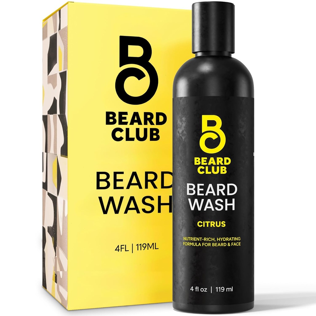 Beard Club Citrus Beard & Face Wash- All- in- One Cleanser, Softens & Nourishes Facial Hair, Hydrates & Cleans Skin, Paraben & Sulfate-Free