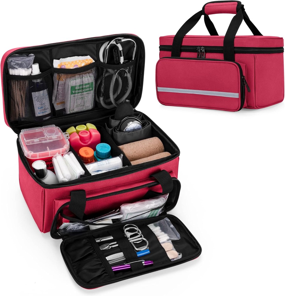 CURMIO Malá první pomoc Bag Prázdné, Rodina První pomoc Kit případ, Medicine Storage Organizer Box pro domov a cestování, červená (patent čeká)
