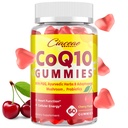 CoQ10 Gummies s PQQ - 400 MG Koenzym Q10 High potence, Vylepšený s Ayurvedic Byliny, Adaptogenní houby Směs & Probiotika pro srdce, Mozek, Energie, Imunita, Cherry Flavor, 60 Vegan Gummies