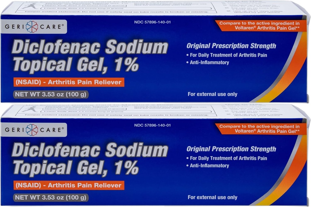 GeriCare Topical Artritis Pain Relief Gel Diklofenac Sodná sůl 1% (NSAID) Ruční zápěstí Kolenní noha Ankle Knee Extra- Strength Pain Reliever- Antizánětlivé Artritis Pain Treatment, 3.53oz (2 Pack)