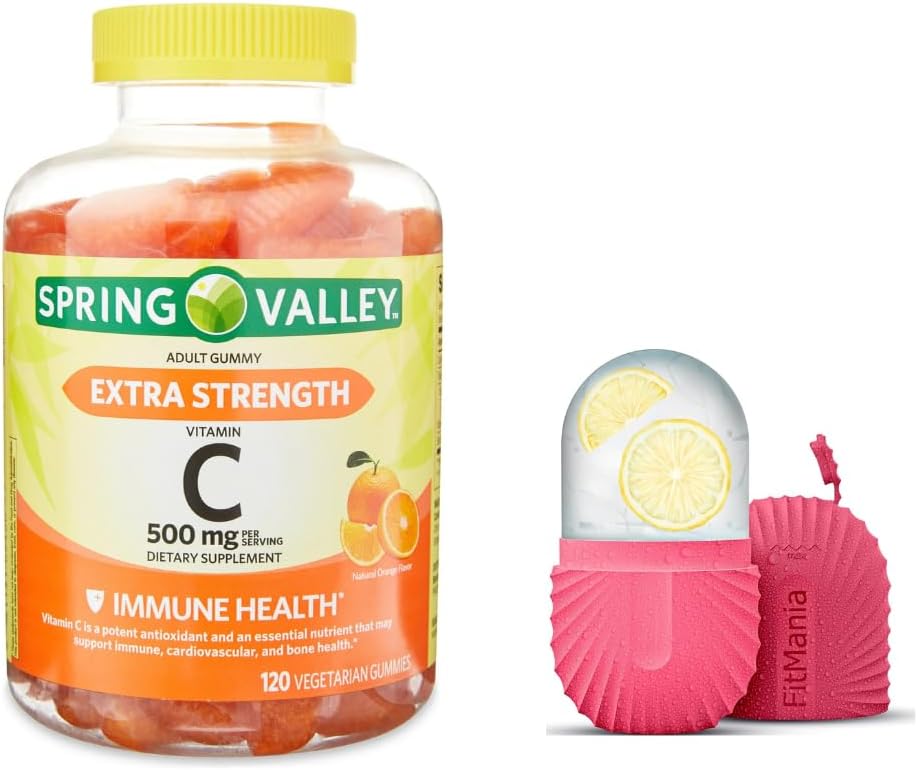 Jarní údolí Extra Síla Vitamin C Dietní dodatek vegetariánské gumy, Orange, 500 mg, 120 Ct a dárkové ledové kolečko pro obličej