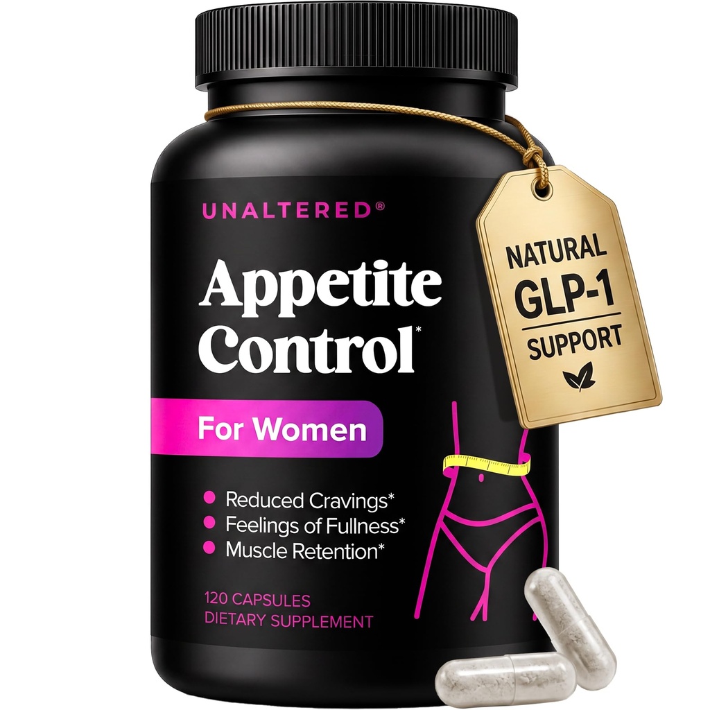 UNALTERED Appetite Conpressant pro ženy - Pomáhá spravovat chutě, podporuje plnost, & podporuje hubnutí - Přírodní doplněk stravy s pikolinát chromitý & Glucomannan - 120 Vegan Kapsle