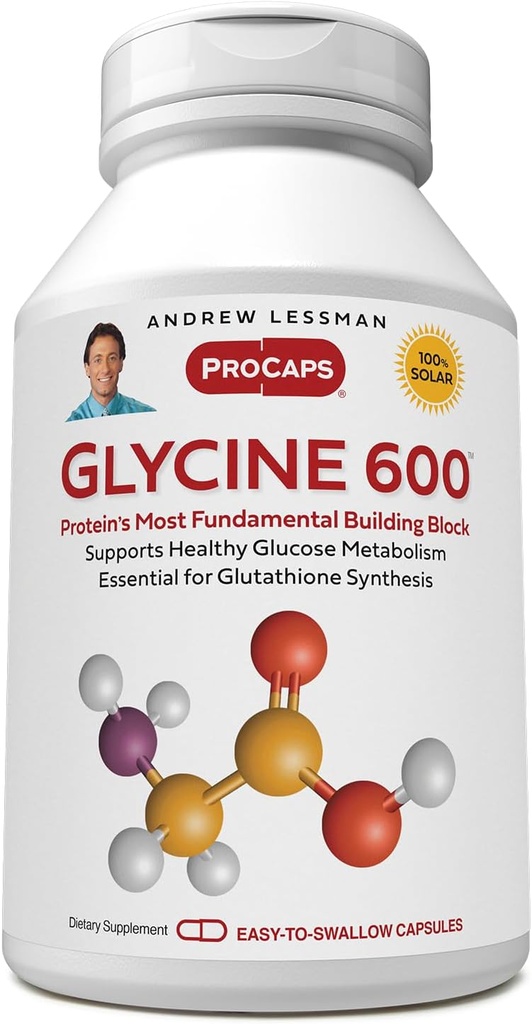 ANDREW LESSMAN Glycine 600mg - 180 Kapsle - Čisté, jednoduché, aminokyseliny. Kritická strukturální role v tkáních kolagenu. Žádné doplňkové látky