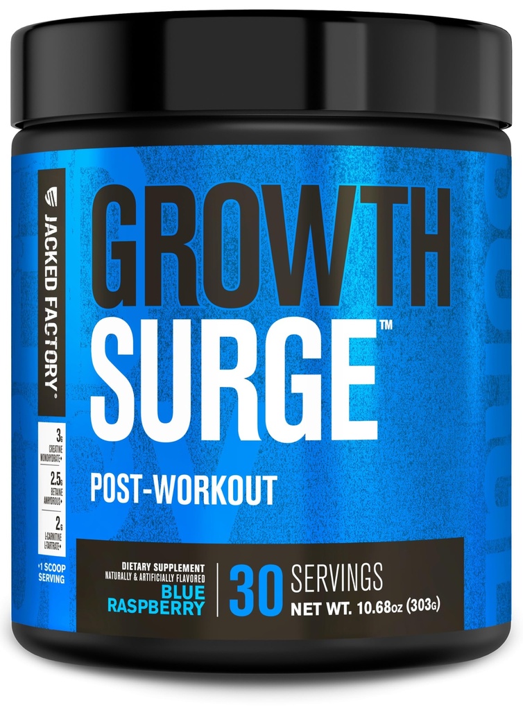 Jacked Factory Growth Surge Creatine Post Workout w / L- Carnitin - Denní Muscle Builder & Recovery Dodatek s Creatin Monohydrát, Betaine, L- Carnitin L- Tartate - 30 Služení, Blue Raspberry