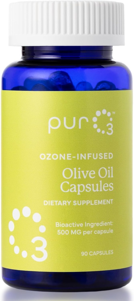 Puro3 Extra Panenský olivový olej Kapsle - High Potency Čisté Ozonated Oils for Imunitary Support & Wellness Benefits - Organic Oxygen Infused Supplement - 90 Veggie Softgels