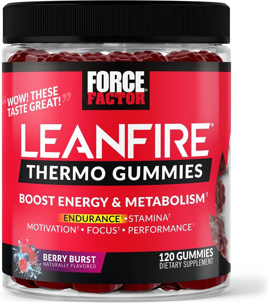 Force faktor LeanFire Thermo Gummies s B12 Vitamíny, Kofein, & Green Coffee Bean, Boost Energy, Metabolismus, Vytrvalost, Stamina, Motivace, Zaostření, & Výkon, Předcvičení Gummies, 120 Gummies
