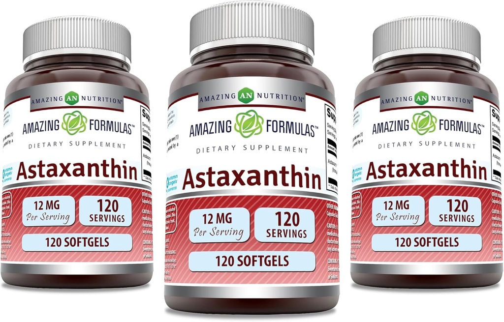 Amazing approvas Astaxanthin 12mg Softgels dodatek 124; Non- GMO cpro124; gluten zdarma (120 Počet crust 124; 3 balení)