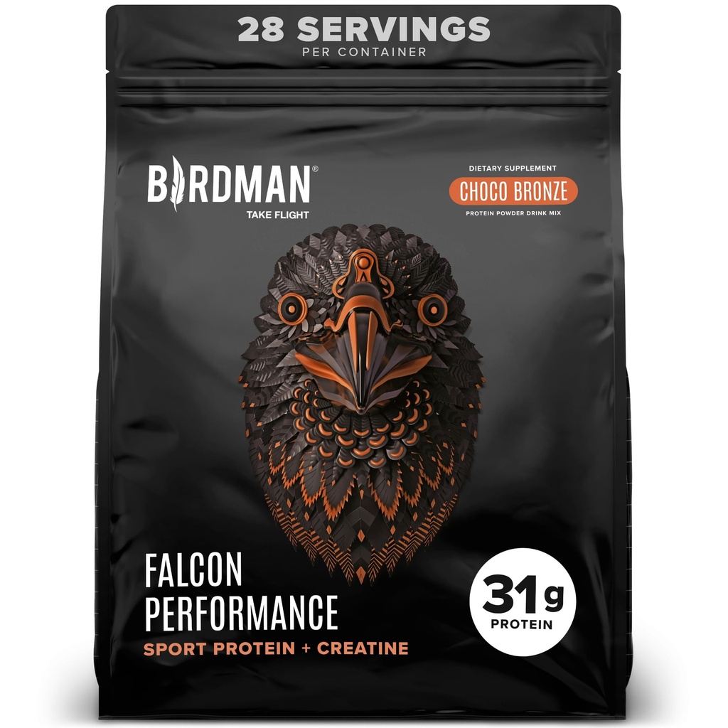 Birdman Falcon Performance Vegan Protein Powder, 31g Protein, 5g Creatin, 5g BCAA, Probiotika, Electrolytes, Pre Workout, Low Carb, Cukr zdarma & Dairy Free, Plant Based Chocolate Protein, 28 porcí