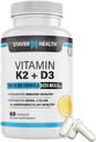 Vitamin K2 D3 w / vápník a bioperin, Vitamin K2 (MK7) s doplňkem D3 Non- GMO, Vitamin D3, Vitamin K2 MK-7 Snadno spolknout vitamín D & K komplex, 60 Kapsle