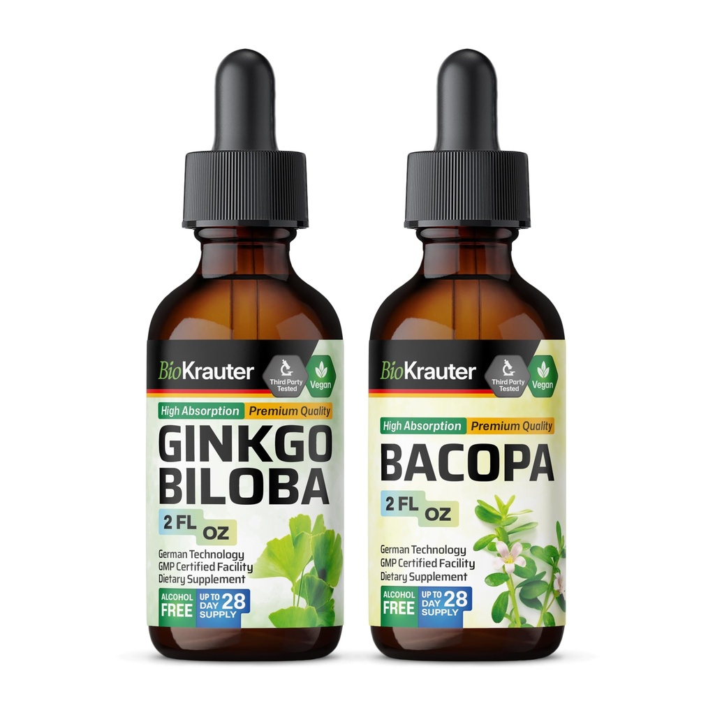 BIO KRAUTER Bacopa tinktura 2 Fl. Oz. & Ginkgo Biloba tinktura 2 Fl. Oz.