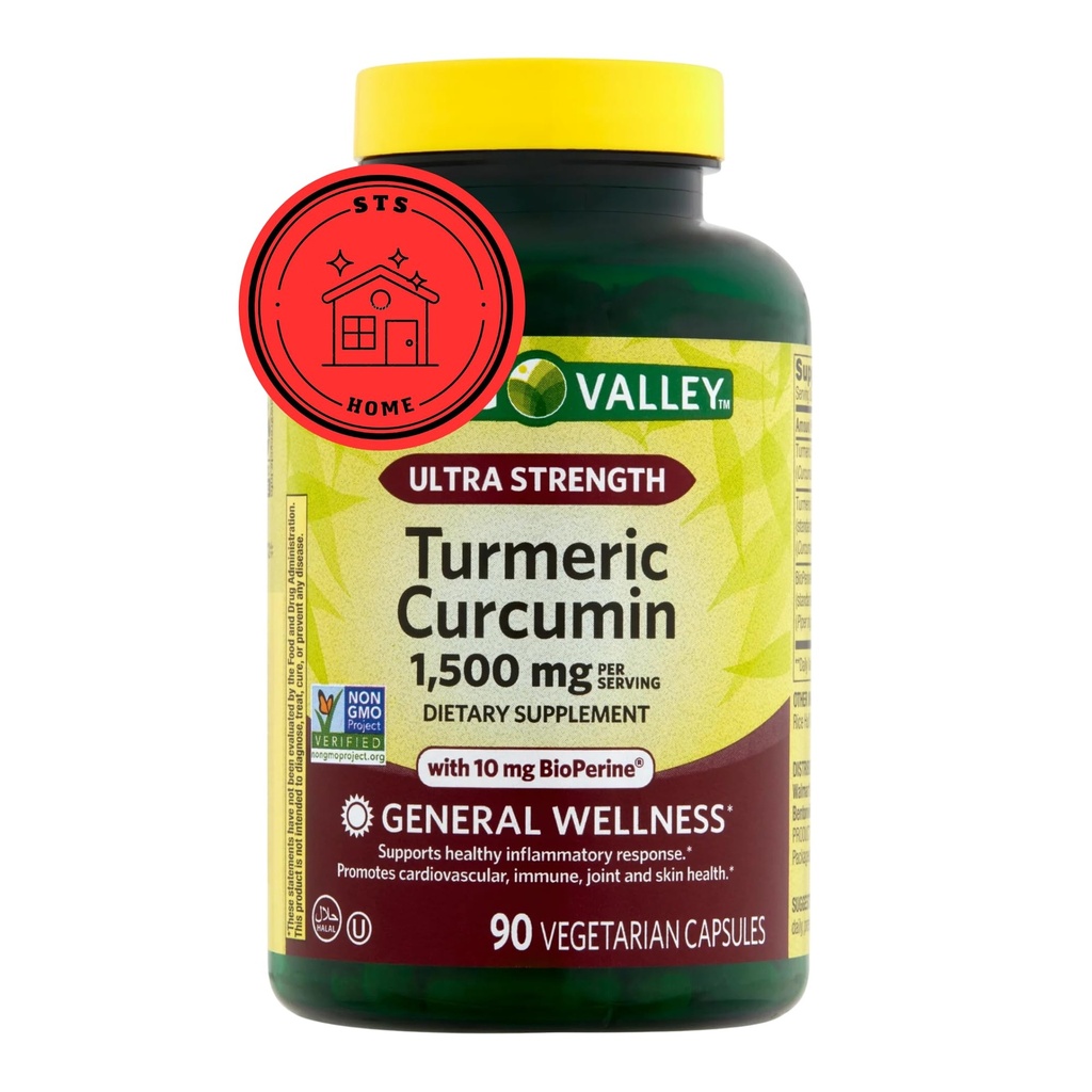 Jarní údolí Kurkumin dodatek 124; Kurkumin dodatek, Ultra síla 1500 mg, 90 Počet + STS Nálepka.