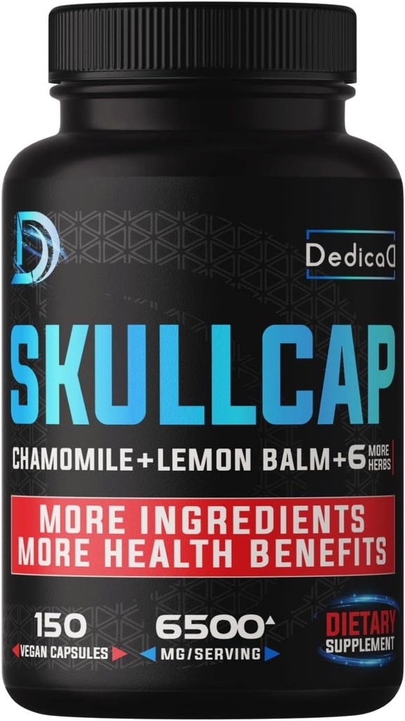 9in1 Skullcap Herb dodatek 5 měsíců pro spánek, nálady a imunity - 6500mg Koncentrované s heřmánek, Lemon Balm, Vášeň Květiny, Ashwagandha & více, Non- GMO, gluten- Free, 150 Vegan Kapsle