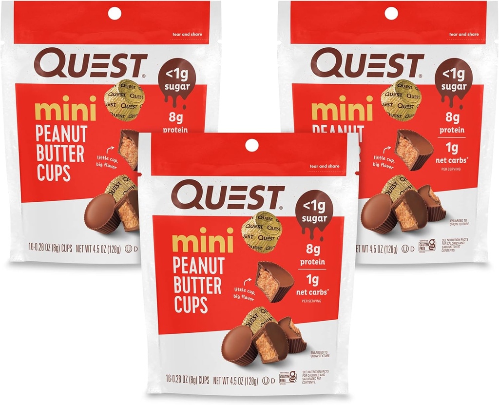 Quest Nutrition Mini arašídové máslo poháry, vysoký protein, nízké sacharidy, gluten zdarma, 16 Počet (balení po 3)