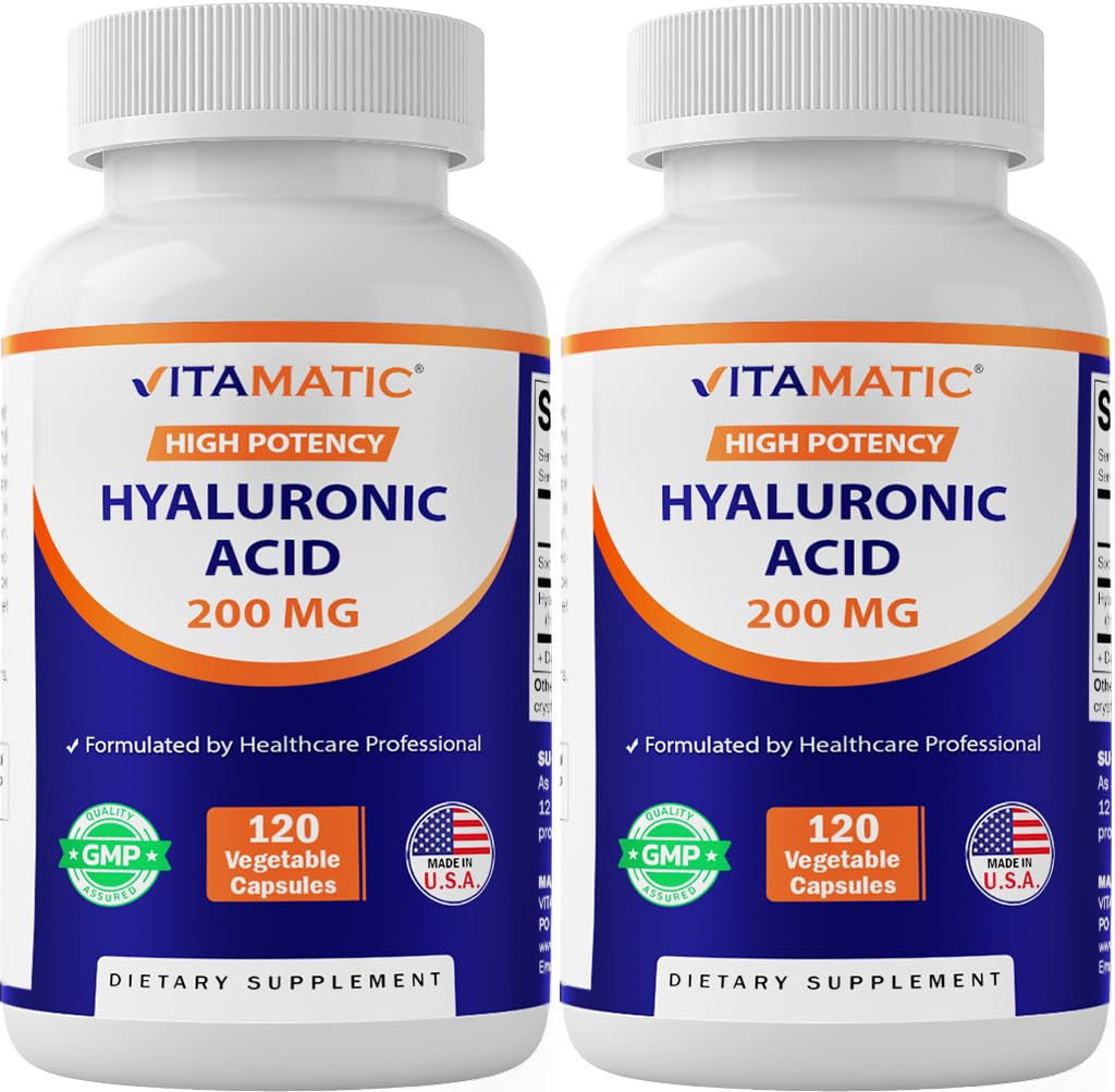 Vitamatic 2 Pack Hyaluronic kyseliny doplňky 200mg - Podporuje zdravé spojovací tkáně a spojky - Podpora mladistvé zdravé kůže - Celkem 240 Kapsle