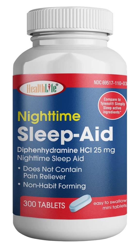 ZDRAVÍ LFE HealthLife ® Sleep Aid (Difenhydramine HCl Caplet, 25 mg Blue) 300