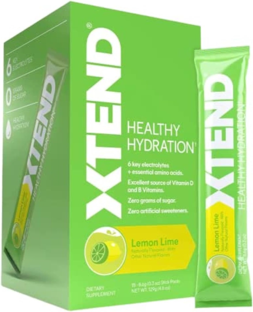 Xtend XTEND Zdravá hydratace Lemon vápno 124; Nulový cukr Superior Hydration Powder Packets 124; 6 Key Electrolytes Drink Mix 124; Esenciální aminokyseliny CY124; NSF Certifikované pro sport 124; 15 Sticks