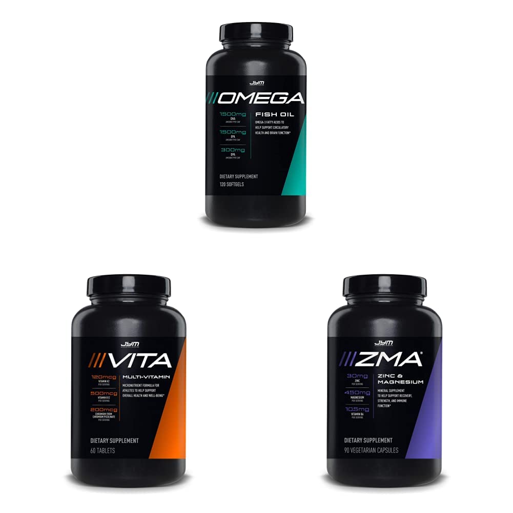 JYM dodatek Věda Omega JYM Fish Oil + Vita JYM Sports Multivitamin & Minerální podpora ZMA