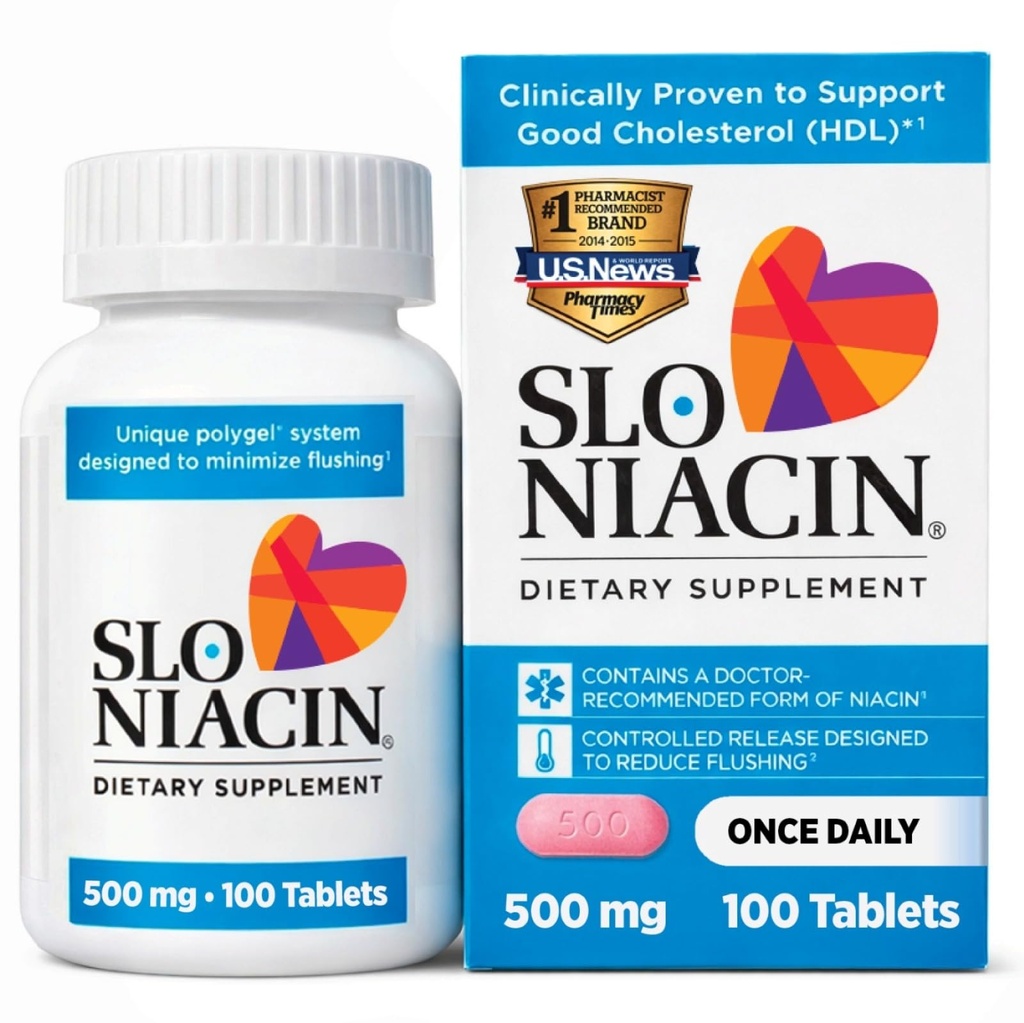 Slo- Niacin Vitamin B3 500 Mg - Pomalé uvolňování Niacin pro srdeční zdraví, Energy Boost, Zdravá kůže, Zdravé hladiny cukru v krvi - 100 tobolek