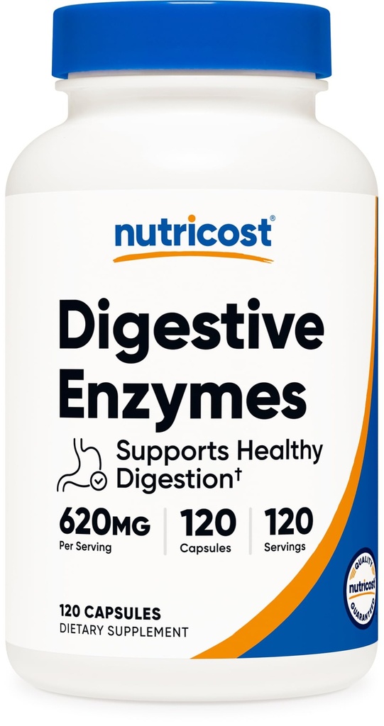 Nutricost Digestivní Enzymy 620mg, 120 Kapsle - Kompletní doplněk trávicího enzymu