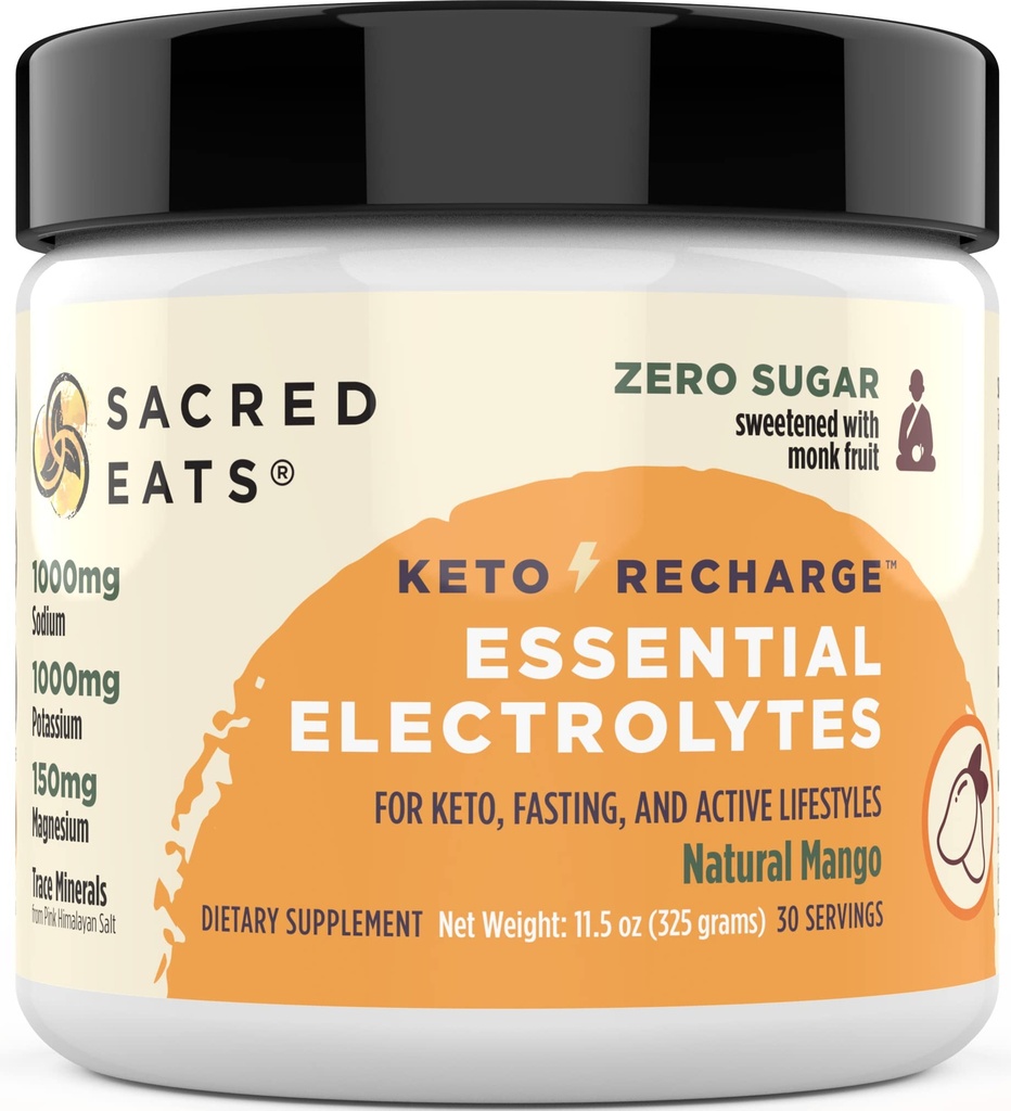 Keto Electrolyte Powder & Hydration Dodatek 124; 1000mg draslík & sodík, 150mg hořčík 124; Ne Cukr & Stevia, Sweated s Monk ovoce pouze 124; Přírodní Mango (30 Služeb)