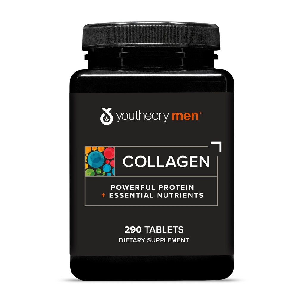 Youtheory Men 's Collagen - 5000 mg - Denní kolagen doplněk pro muže - s 18 aminokyseliny - kloub, kost, svalovina, růst vlasů, hřebíček a kůže podpora * - 290 Tablety (48- Day Supply)