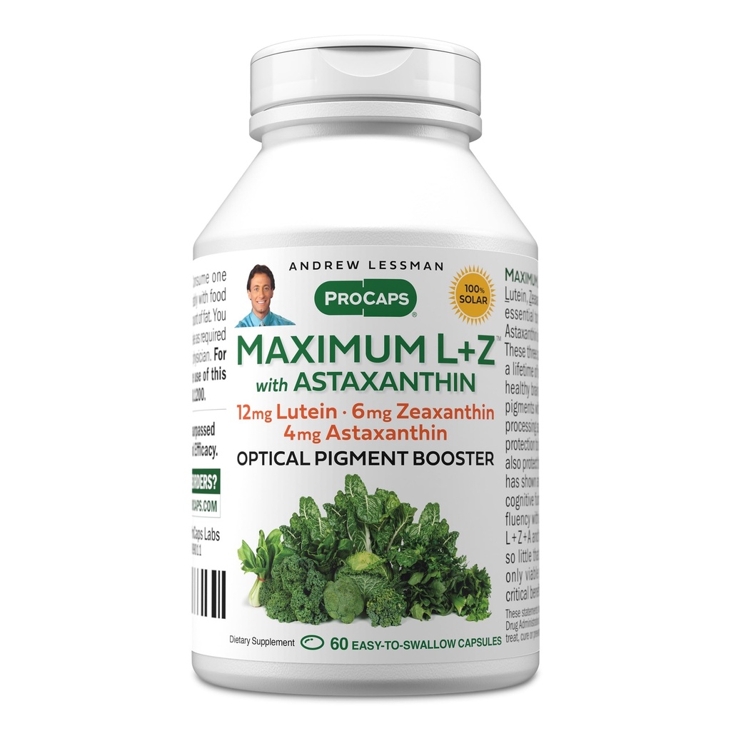 ANDREW LESSMAN Maximum L + Z s Astaxanthin 60 Softgels - 12 mg Lutein, 6 mg Zeaxanthin, 4 mg Astaxanthin. Klíčové živiny na podporu očí a mozku zdraví, a podporovat zdravé vidění.