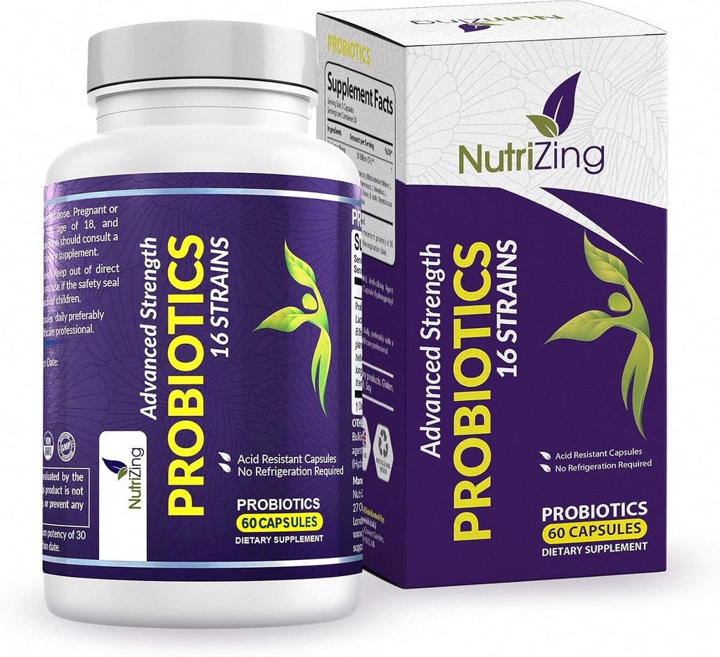 NutriZing Vegan Probiotika pro trávicí zdraví - 30 miliard CFU & 16 kmeny - Bifidobacterium & Lactobacillus Probiotika pro muže a ženy - Zpožděné uvolnění Probiotic Gut Health Dodatek