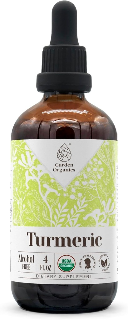 Kurkuma USDA Organic Alchol- Free Extract 124; Dietní dodatek, high- potency tinktura 124; přírodní certifikované organické kurkuma (Curcuma Longa) sušené kořenové (4 oz)